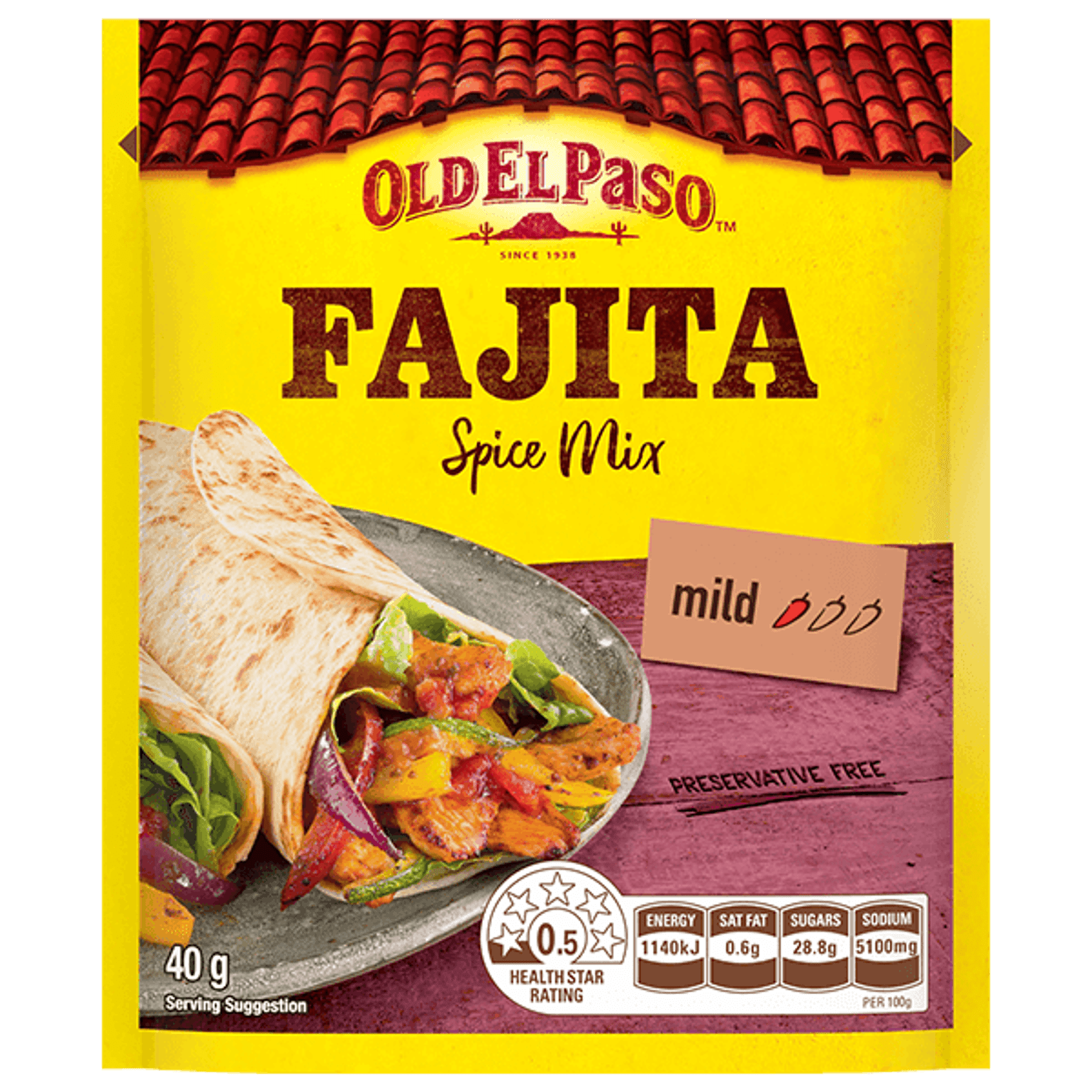 a pack of Old El Paso's mild fajita spice mix (40g)